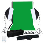 Photography Softbox Lighting Kit with Studio Background Stand Black White Green Backdrop 125W Light Bulbs Single-capped Softbox Lighting Stand Mini Clips