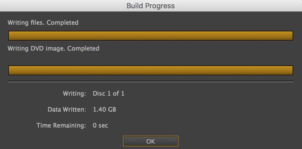 Adobe Encore CS6 Build Progress Writing DVD Image Completed