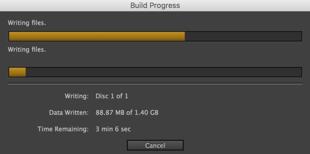 Adobe Encore CS6 Build Progress Writing Files