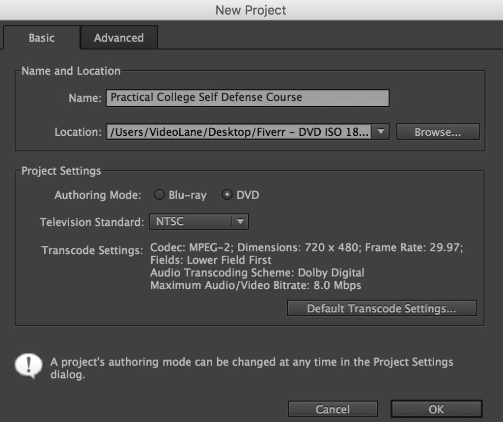 Adobe Encore CS6 New Project