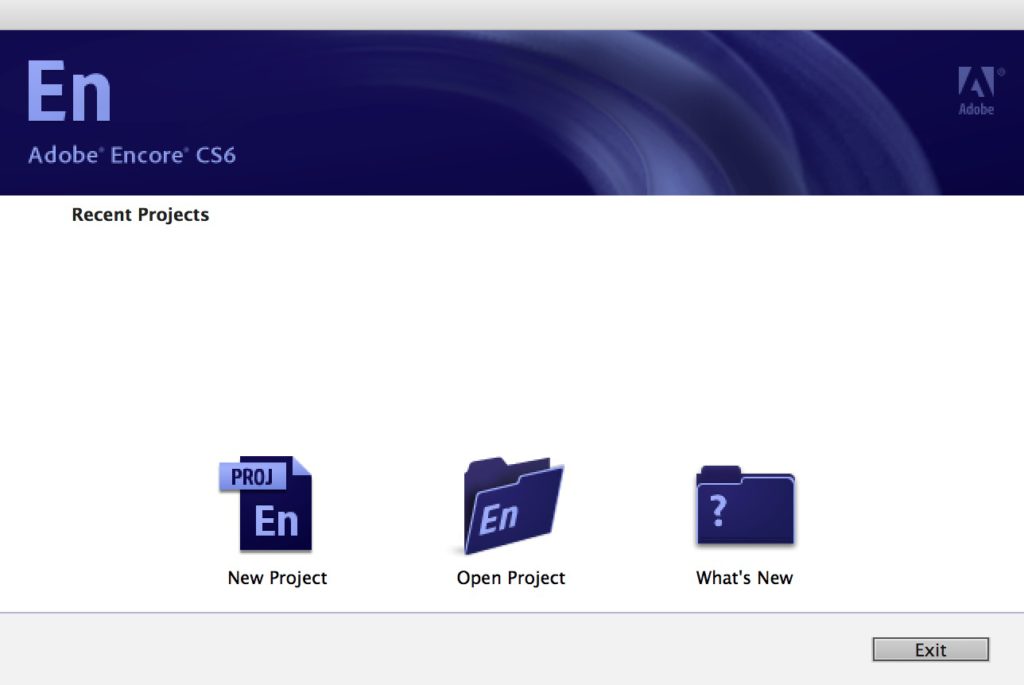 Adobe Encore CS6 Welcome Screen
