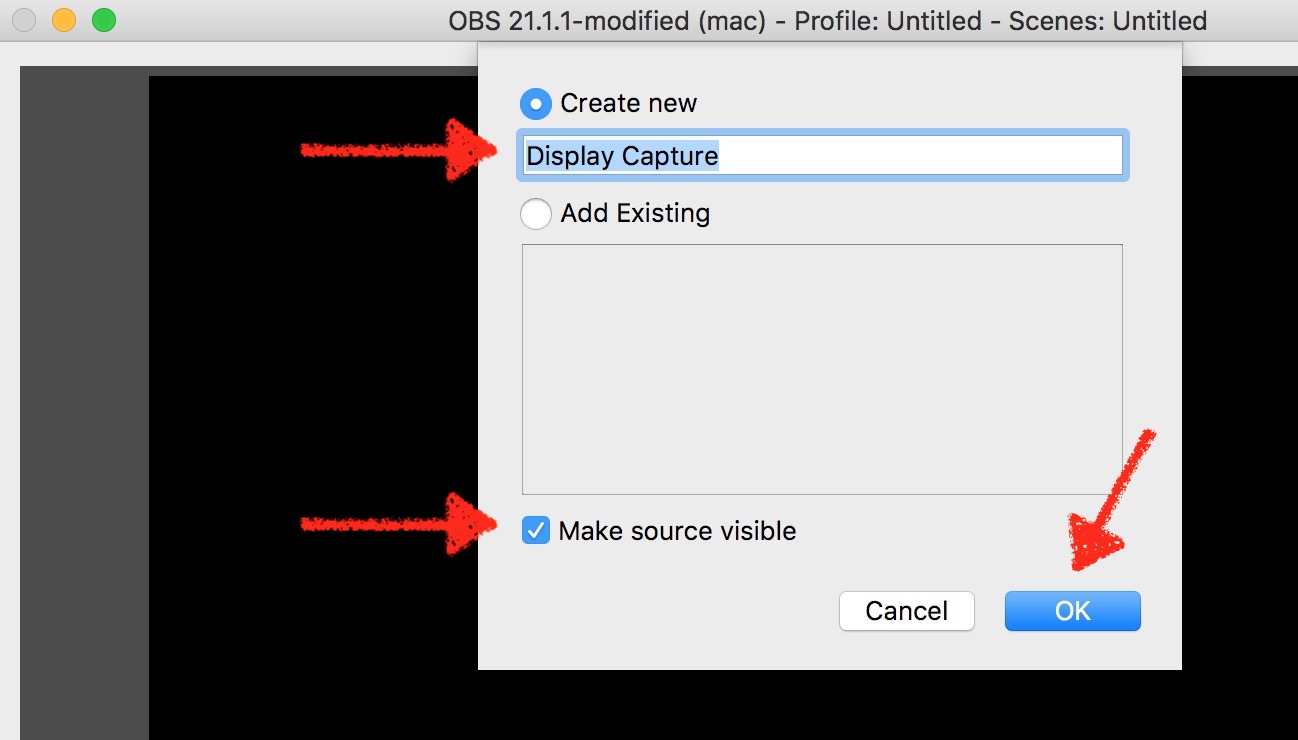 setting up a display capture in obs on mac